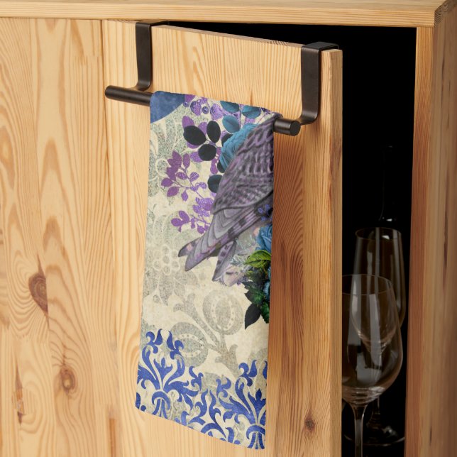 Paño De Cocina Luna de búho azul púrpura (Pliegue de tercios)