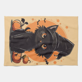 Paño De Cocina Luna llena de gato negro de Halloween