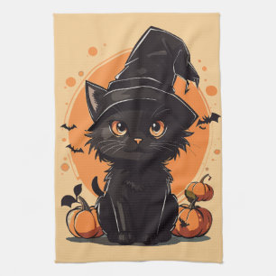 Paño De Cocina Luna llena de gato negro de Halloween