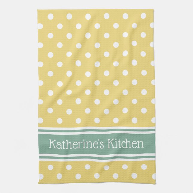 Paño De Cocina Lunar amarillo y blanco con el azul personalizado (Vertical)