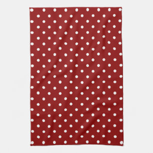 Paño De Cocina Lunares blancos pequeños fondo rojo cereza