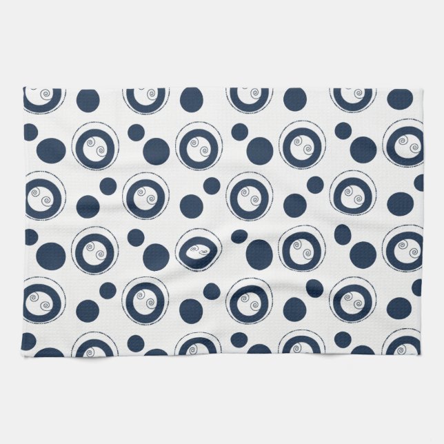 Paño De Cocina Lunares de los círculos concéntricos de los azules (Horizontal)
