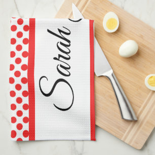Paño De Cocina Lunares Rojos Elegantes con Nombre Personalizado e