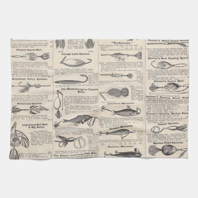 Paño De Cocina Lures de la pesca de vintage: pescador de la época (Horizontal)