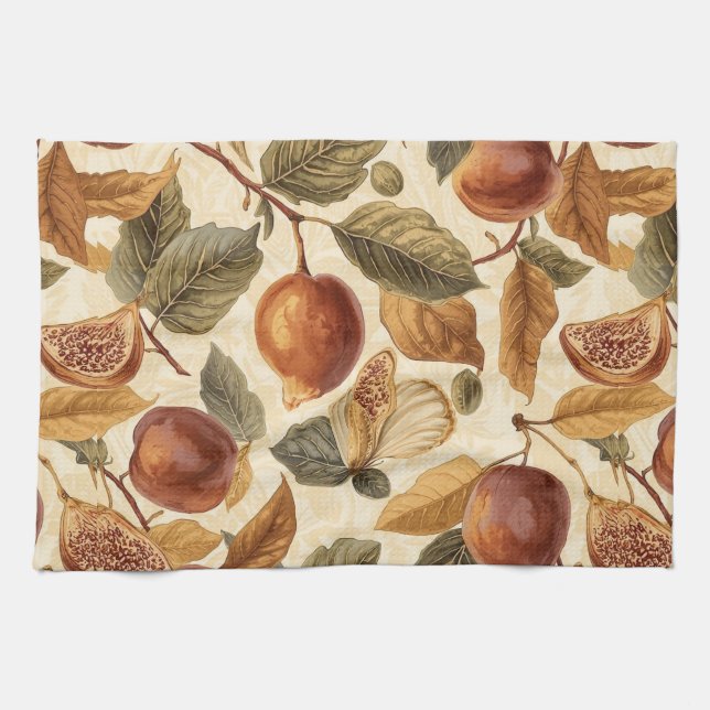 Paño De Cocina Lush Plums & Fig Leaves Kitchen Towel | Elegant (Horizontal)