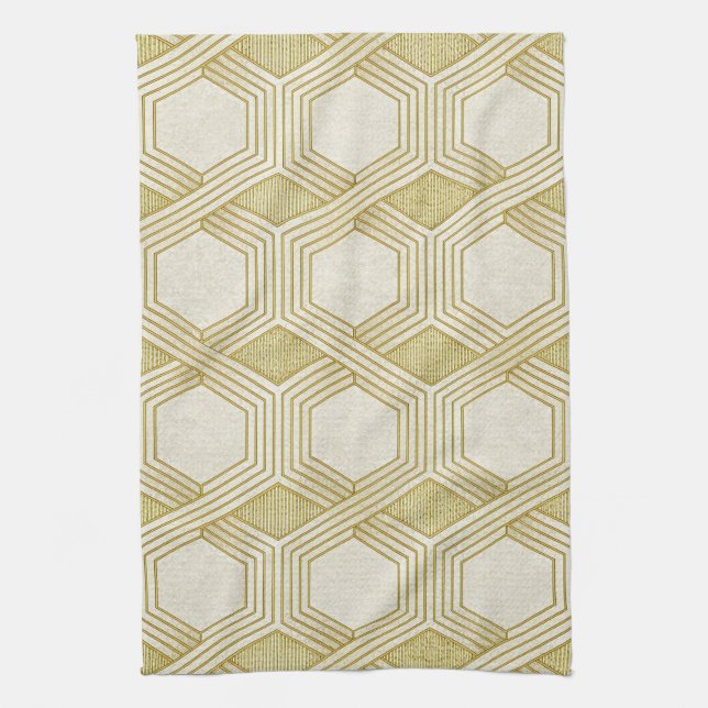 Paño De Cocina Luxurious Gold Hexagon Pattern - Marble Texture (Vertical)