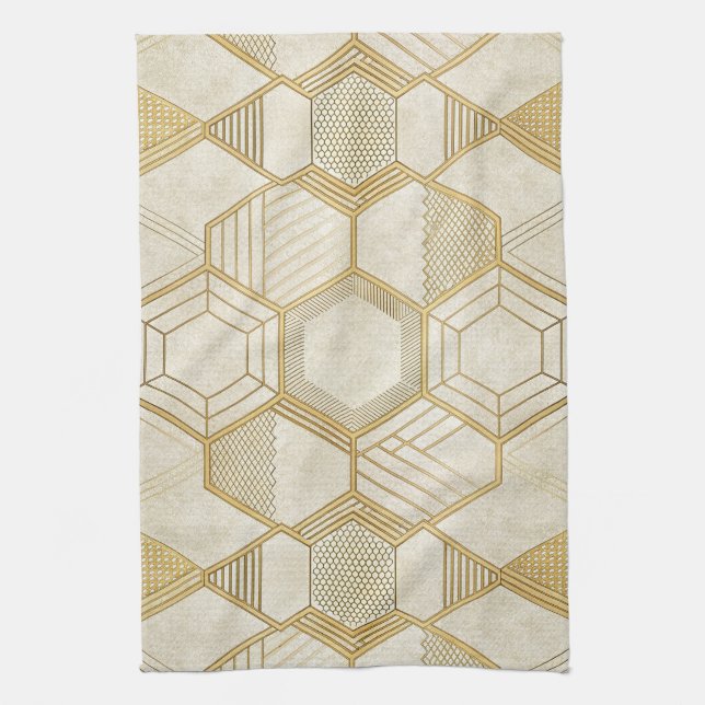 Paño De Cocina Luxurious Gold Hexagon Pattern - Marble Texture 2 (Vertical)
