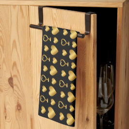 Paño De Cocina Luxury Black Gold Foil Hearts 