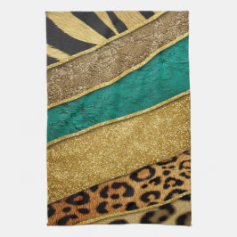 Paño De Cocina Luxury Emerald & Gold Safari Leopard Zebra Glitter