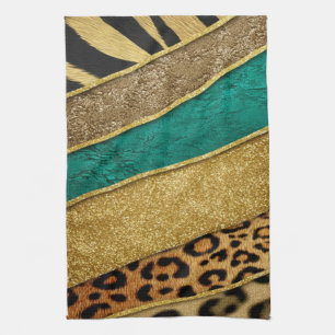 Paño De Cocina Luxury Emerald & Gold Safari Leopard Zebra Glitter