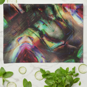 Paño De Cocina Madera verde a rojo arbolado y manchas de color ás