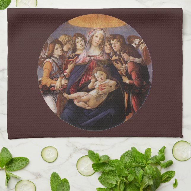 Paño De Cocina Madonna y niño con ángeles por Sandro Botticelli (Doblado)
