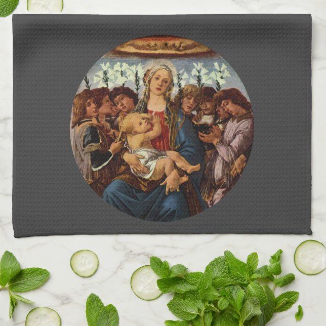 Paño De Cocina Madonna y niño con ocho ángulos de Botticelli (Doblado)