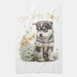 Paño De Cocina Madre Perro Malamute de Alaska Floral