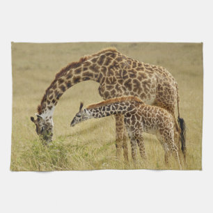 Paño De Cocina Madre y cría de jirafa Masai, Giraffa