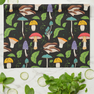 Paño De Cocina Magia del Bosque Profundo: Hongos Coloridos sobre