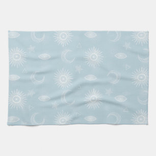 Paño De Cocina Magical White Moon Sun Stars Blue pattern
