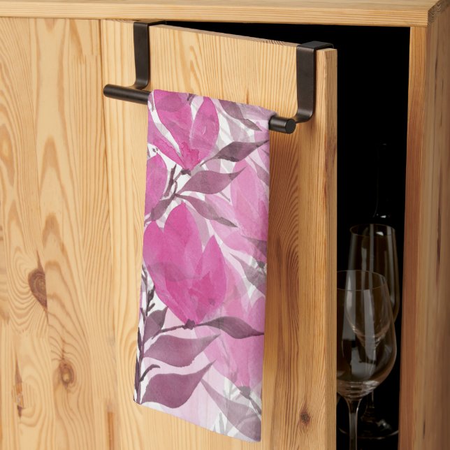 Paño De Cocina Magnolia Acuarela Rústica y Rosa (Pliegue de tercios)