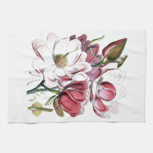 Paño De Cocina Magnolia Ilustracion antiguo de cosecha de flores