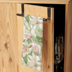 Paño De Cocina Magnolias pintadas de rosa y blanco