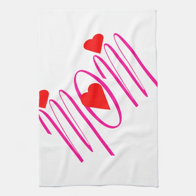 Paño De Cocina Mamá con corazones rojos (Vertical)