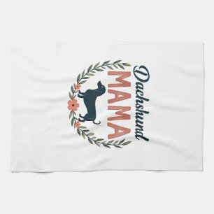 Paño De Cocina Mamá Dachshund Vintage Diseño Vectorial Floral Ama