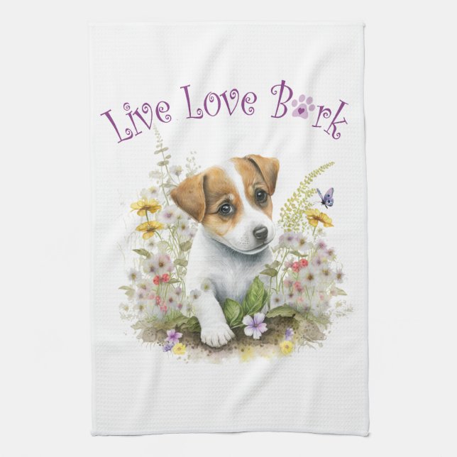 Paño De Cocina Mamá de Jack Russell Floral (Vertical)
