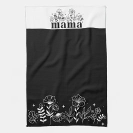 Paño De Cocina Mamá Flor Silvestre Minimalista en Blanco y Negro