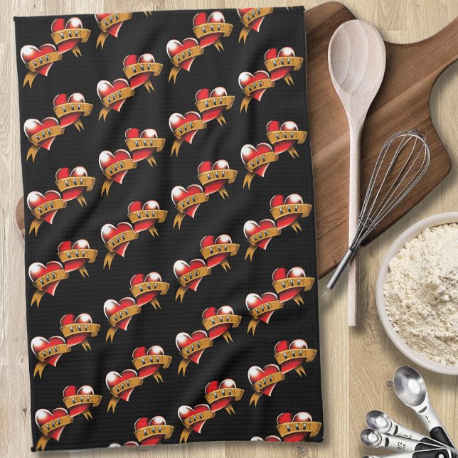 Paño De Cocina Mamá papá tatuaje del corazón rojo (Subido por el creador)