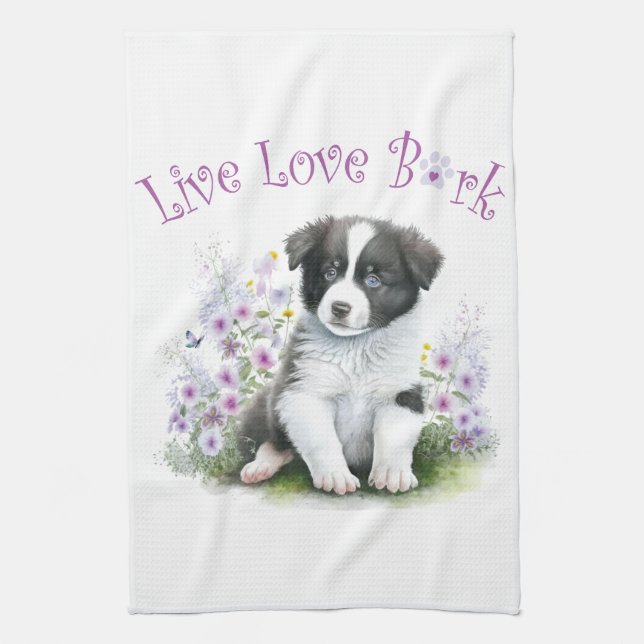 Paño De Cocina Mamá Perro Border Collie Floral (Vertical)