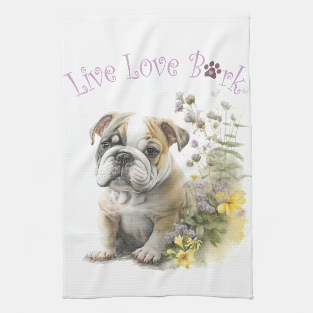 Paño De Cocina Mamá Perro Bulldog Floral (Vertical)