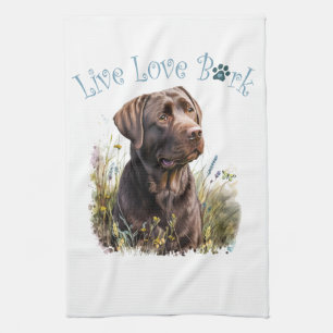 Paño De Cocina Mamá Perro Lab Chocolate Floral