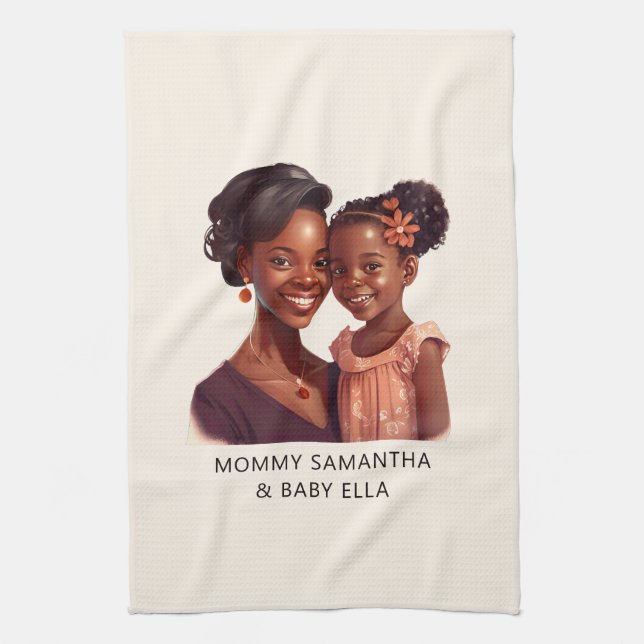 Paño De Cocina Mamá y hija negras personalizadas (10) (Vertical)