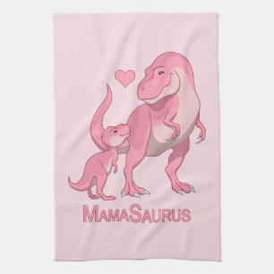 Paño De Cocina MamaSaurus T-Rex y Baby Girl Dinosaurios
