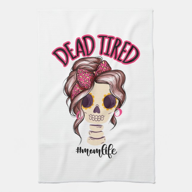 Paño De Cocina Mami Cansada Muerta Vida Skeleton Messy Bun Bandan (Vertical)