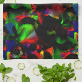 Paño De Cocina Manchas de color verde oleoso y rojo con partes os