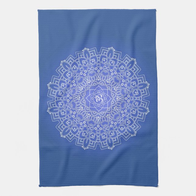 Paño De Cocina Mandala azul elegante con OM (Vertical)