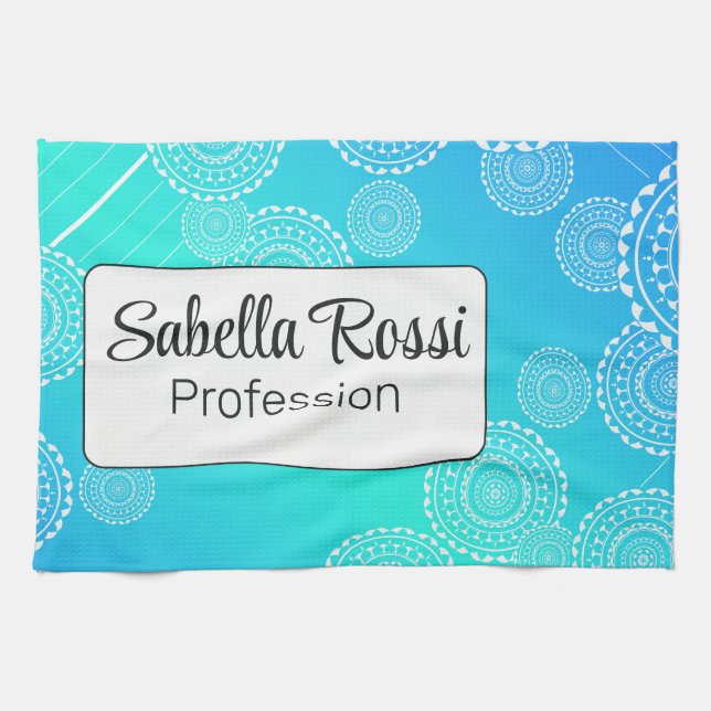 Paño De Cocina Mandala blanca en blanco arcoiris encalado azul Aq (Horizontal)