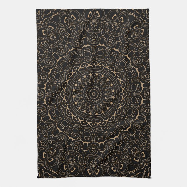 Paño De Cocina Mandalá Camel Tan con Simetría Elegante (Vertical)