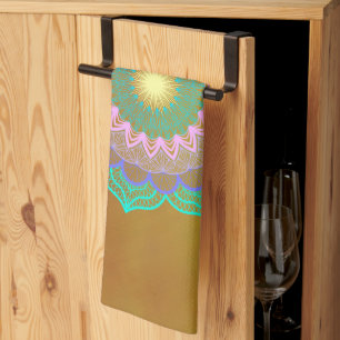 Paño De Cocina Mandalá Colorido sobre Fondo Dorado