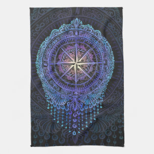 Paño De Cocina Mandala de brújula celeste