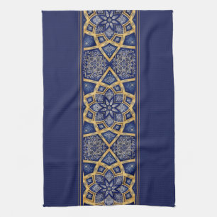Paño De Cocina Mándala de Flor de Oro Azul Arábigo