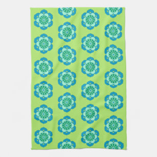 Paño De Cocina Mandala de flores de Lotus, verde limón y azul cla