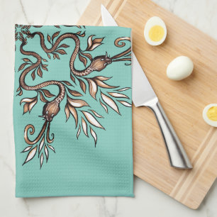 Paño De Cocina Mandalá de Serpientes Art Nouveau - Verde Acuático