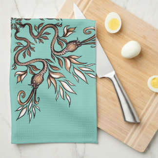 Paño De Cocina Mandalá de Serpientes Art Nouveau - Verde Acuático