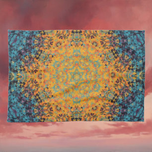 Paño De Cocina Mandala digital amarillo azul y rojo