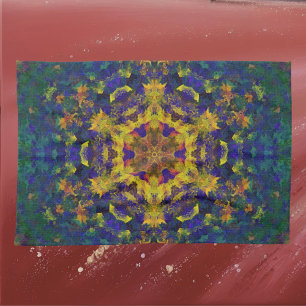 Paño De Cocina Mandala digital amarillo azul y verde
