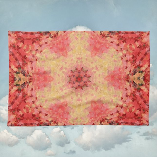 Paño De Cocina Mandala digital amarillo, rosa y rojo (Yellow Pink and Red Digital Paint Mandala Kitchen Towel By Wormhole Orbital)