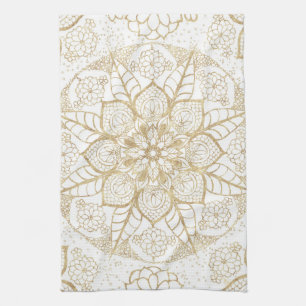 Paño De Cocina Mandala dorada dibujada a mano con estilo