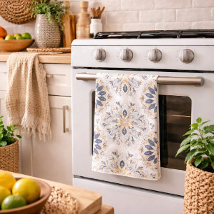Paño De Cocina Mandala Elegante Azul Marino Dorado